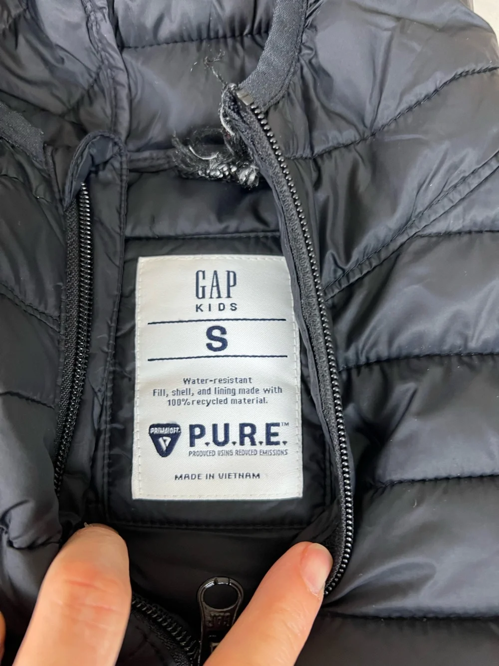 GAP Black Kids Hooded Packable primaloft lightweight Puffer Jacket small